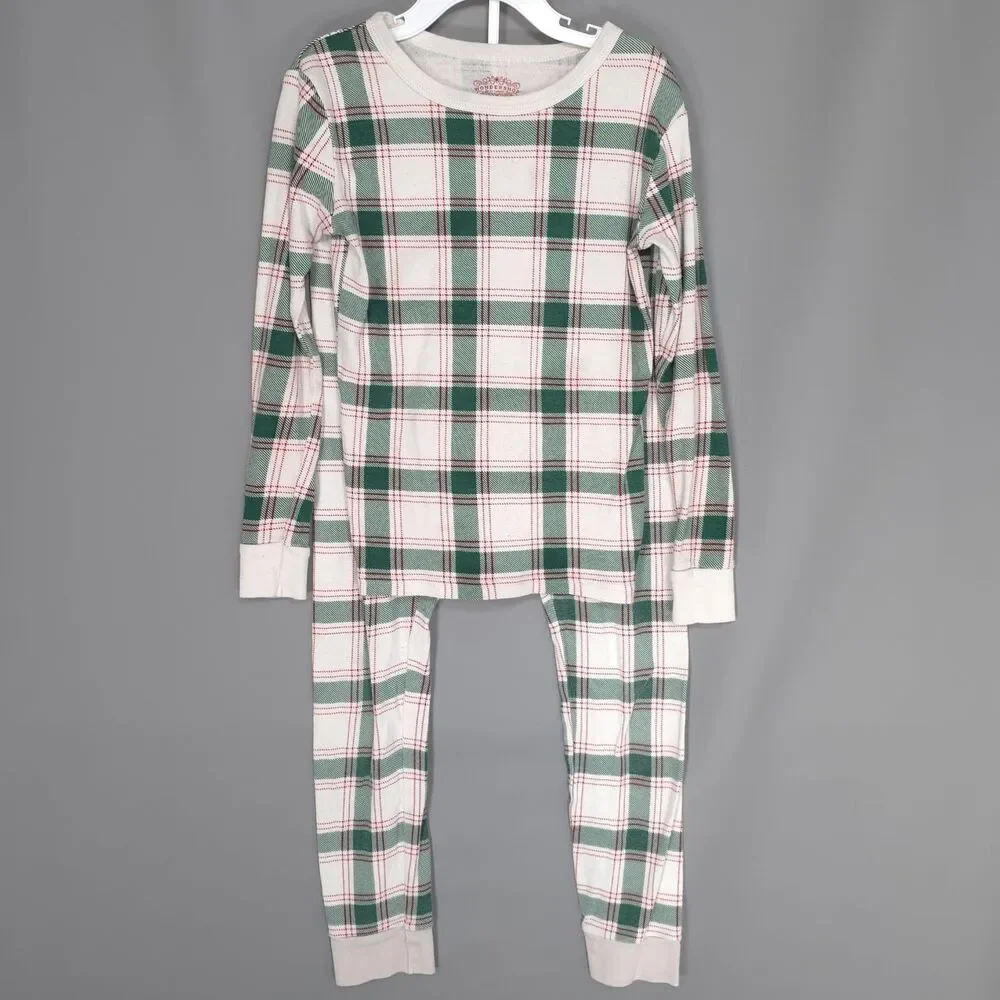 WONDERSHOP Kids Unisex Pajama Set‎ 8 at Target 100% Cotton Plaid Check Green Red